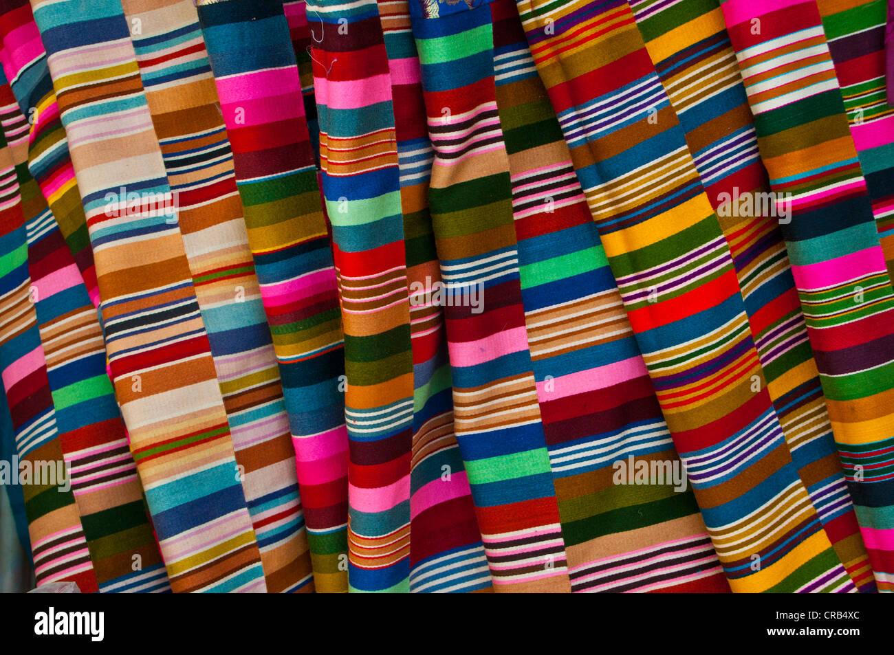 Colorful fabrics which are used to produce Tibetan clothes in Gyantse, Tibet, Asia Stock Photo