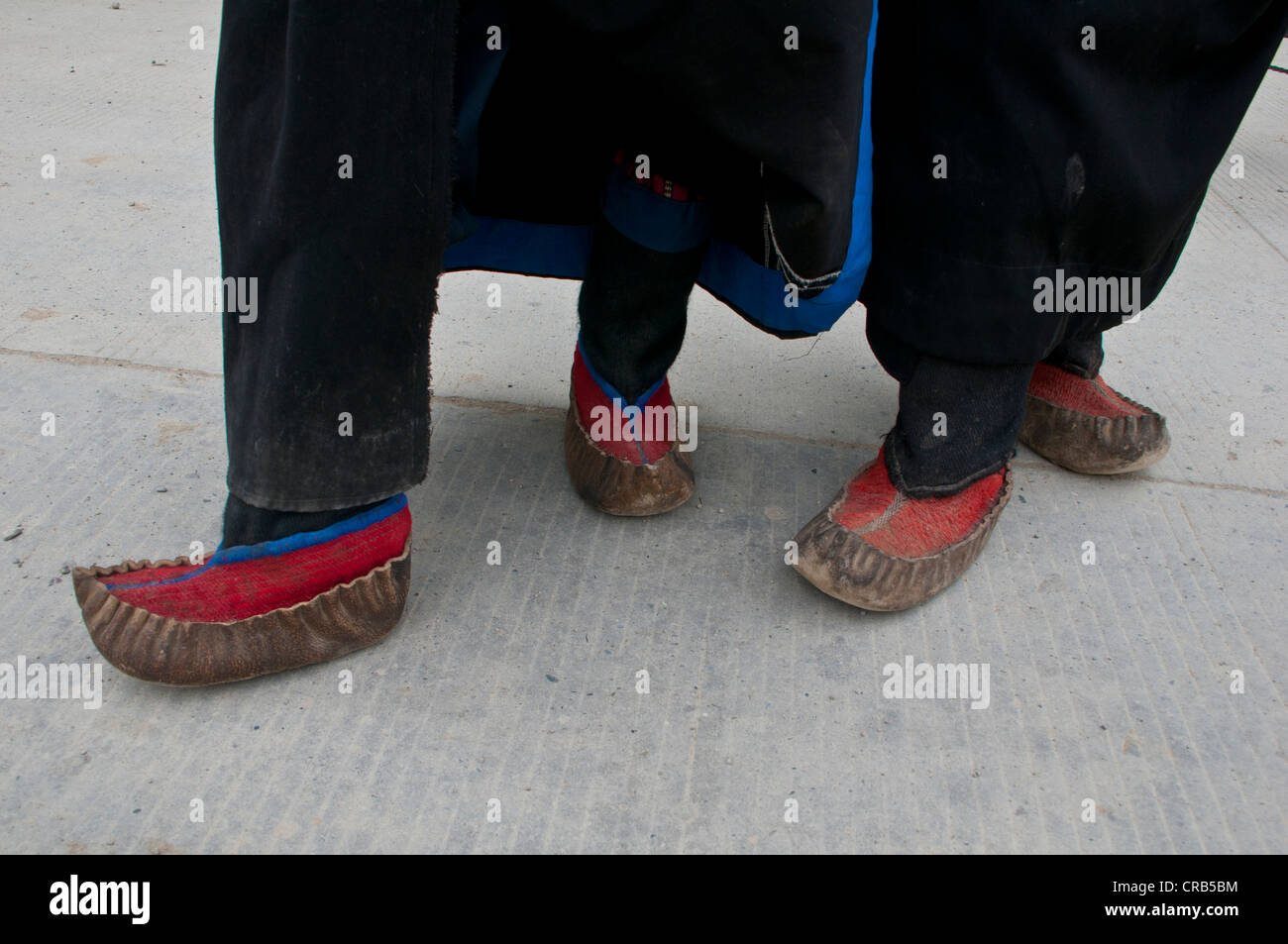 Traditional Tibetan shoes in the ancient kingdom of Guge, Western Tibet, Tibet, Asia Stock Photo