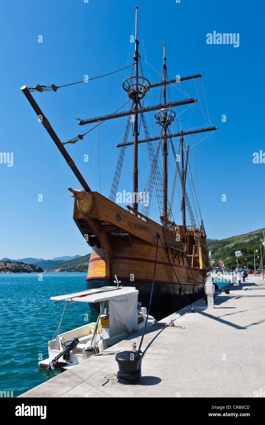 The Karaka, old sailing and events ship, 16th Century, in the port of Dubrovnik, central Dalmatia, Dalmatia, Adriatic coast Stock Photo