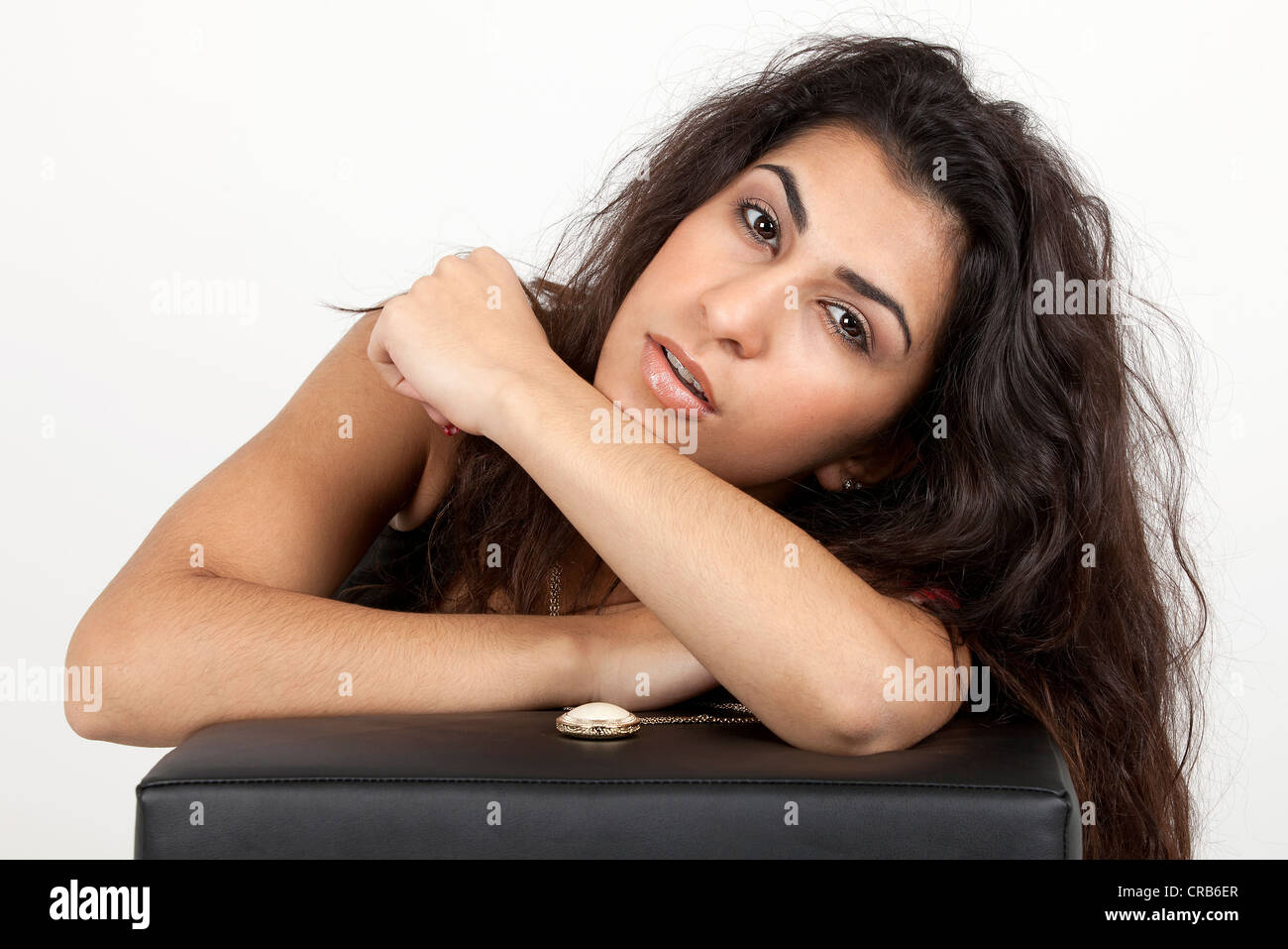 Young woman with long dark hair, portrait Stock Photo