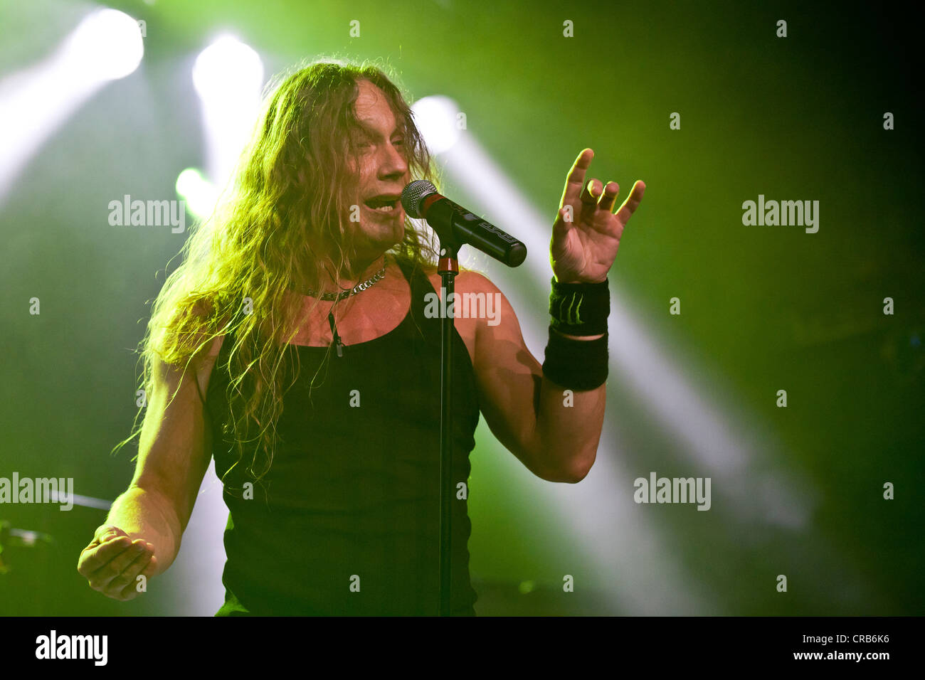 Dale, singer and frontman of the U.S. heavy metal band Crimes of Passion, performing live at the Schueuer in Lucerne Stock Photo