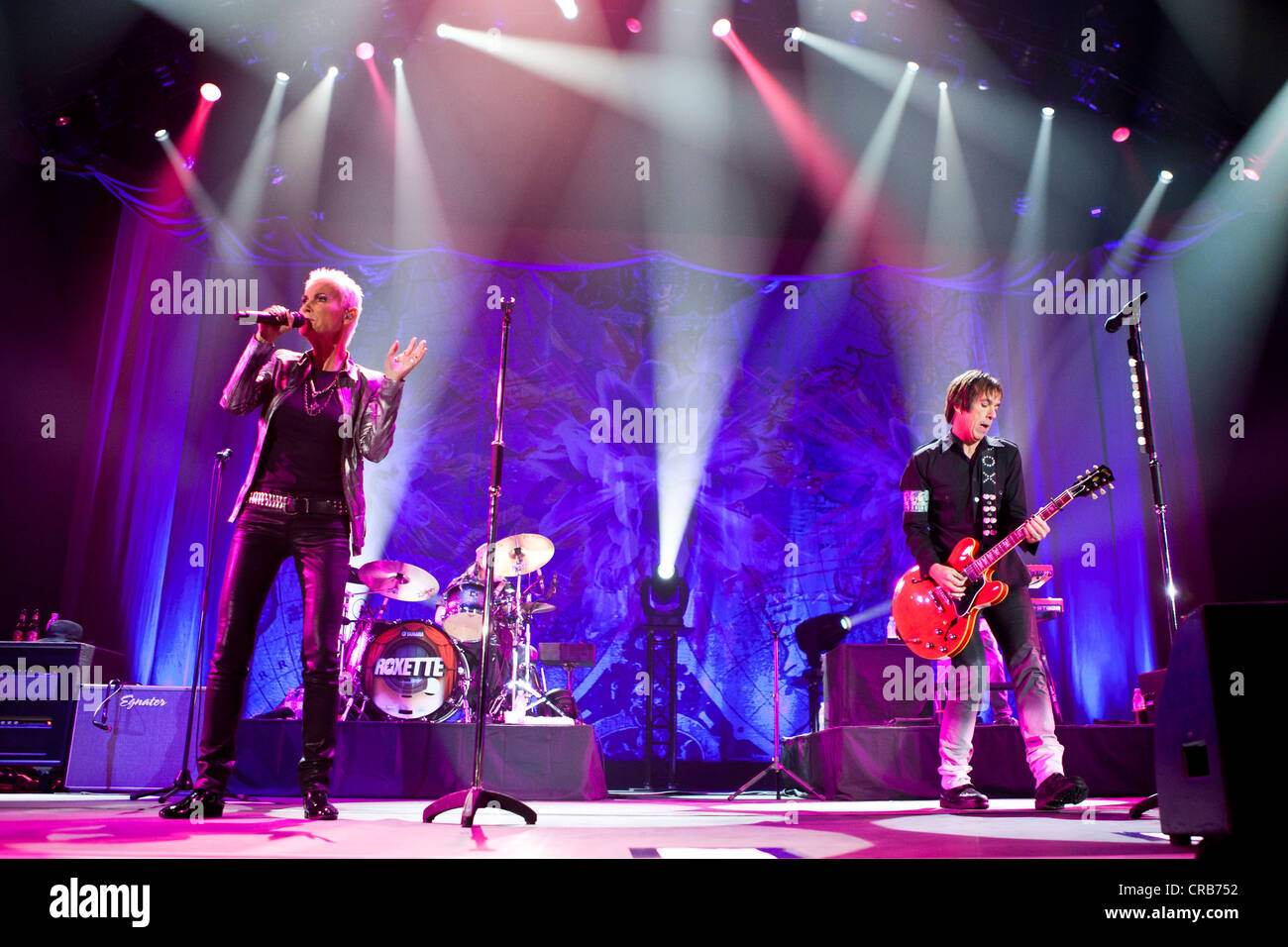 Swedish pop duo 'Roxette' with Marie Fredrikson and Per Gessle playing live at Hallenstadion in Zurich, Switzerland, Europe Stock Photo