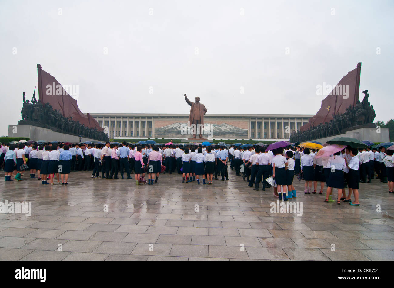 Visitors at the Kim Il Sung Monument on Mansu Hill, Pyongyang, North Korea, Asia Stock Photo