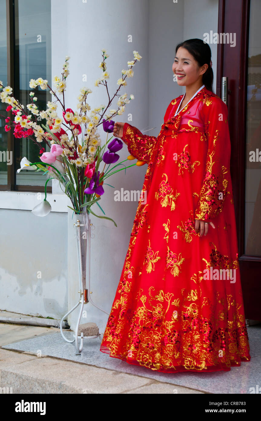 Traditionally dressed woman in the Koryo Museum, Songgyungwan, Kaesong, North Korea, Asia Stock Photo