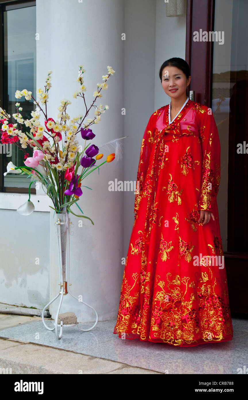Traditionally dressed woman in the Koryo Museum, Songgyungwan, Kaesong, North Korea, Asia Stock Photo