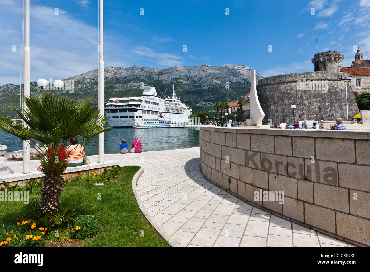 Port of Korcula with the cruise liner Aegean Odyssey, central Dalmatia, Dalmatia, Adriatic coast