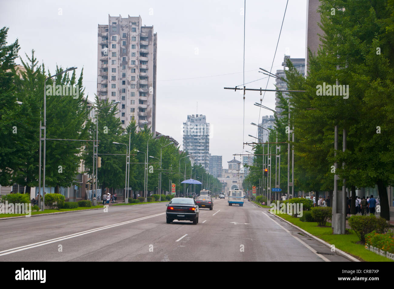 Street scene in Pyongyang, North Korea, Asia Stock Photo