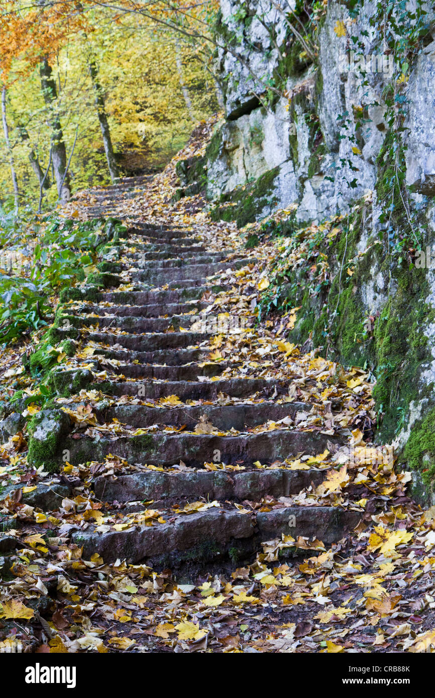 Stone Steps At The Urach Waterfall, Bad Urach, Swabian Alb, Reutlingen ...