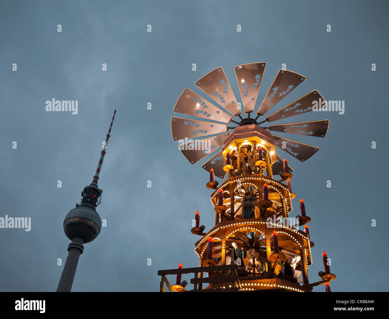 Christmas pyramid from Erzgebirge, Ore Mountains, with the television