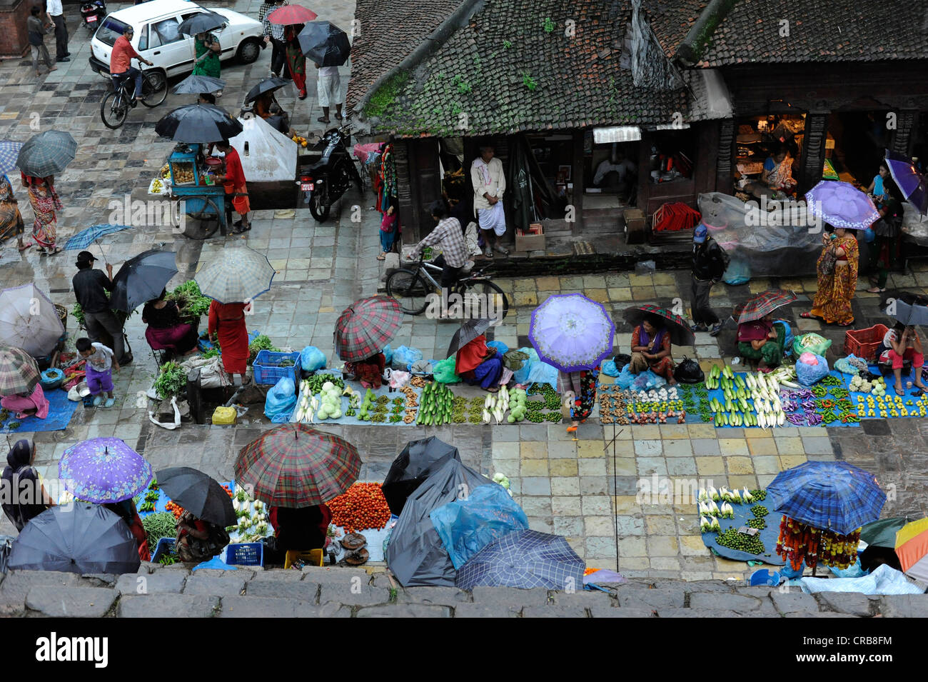 Royal Square, Durbar Square with market during rainy weather, Bagmati, Kathmandu, Nepal, South Asia, Asia Stock Photo