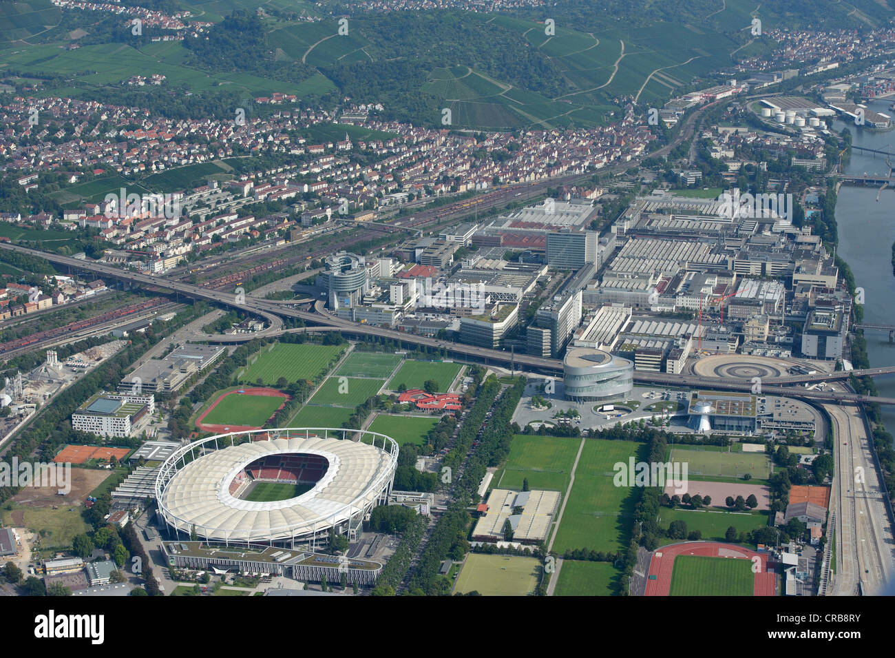 Aerial view, Neckarpark, VfB Stuttgart football stadium, Mercedes-Benz-Arena, Stuttgart, Baden-Wuerttemberg, Germany, Europe Stock Photo