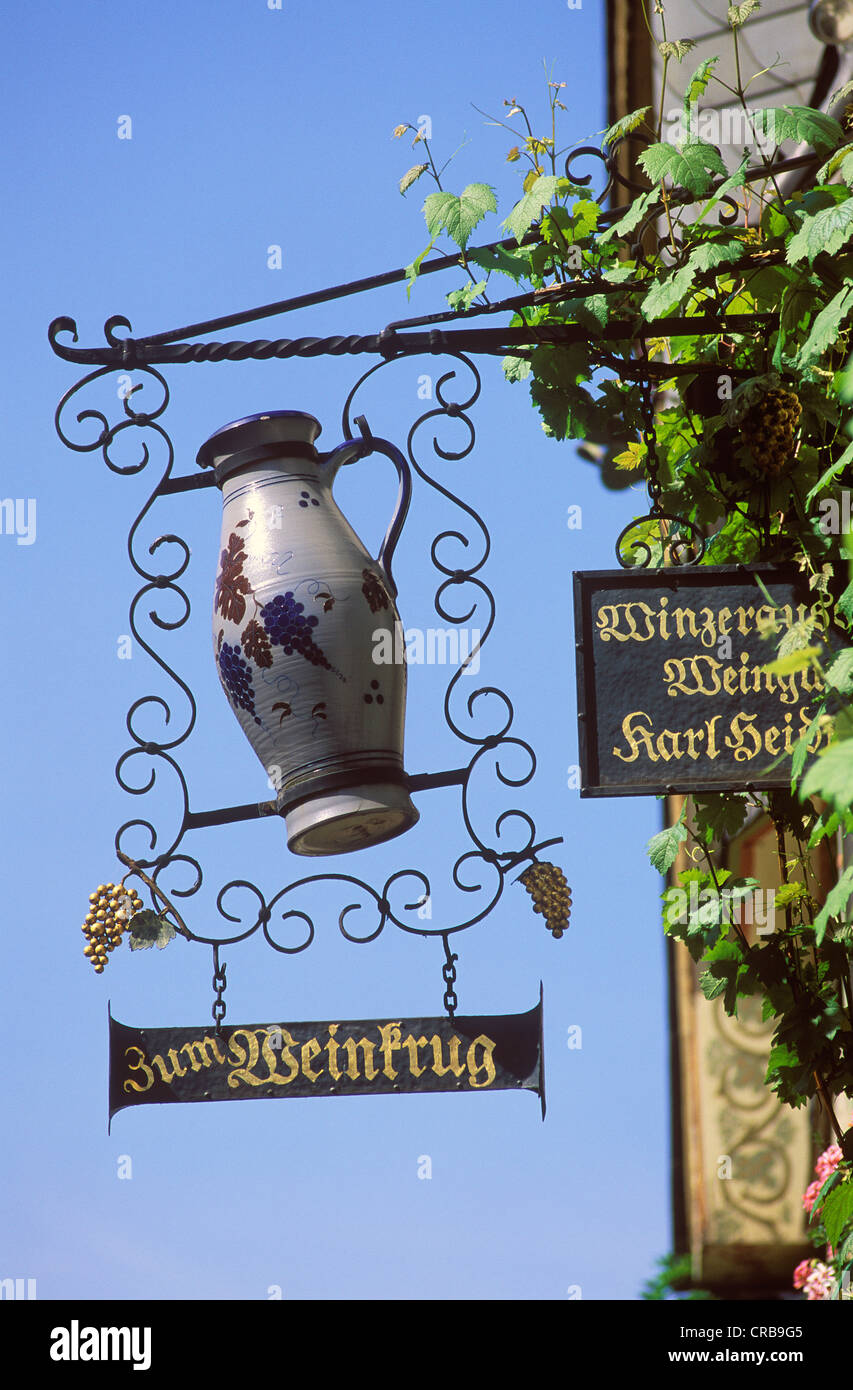 Wine jug, wine bar, Bacharach, Rhineland-Palatinate, Germany, Europe Stock Photo