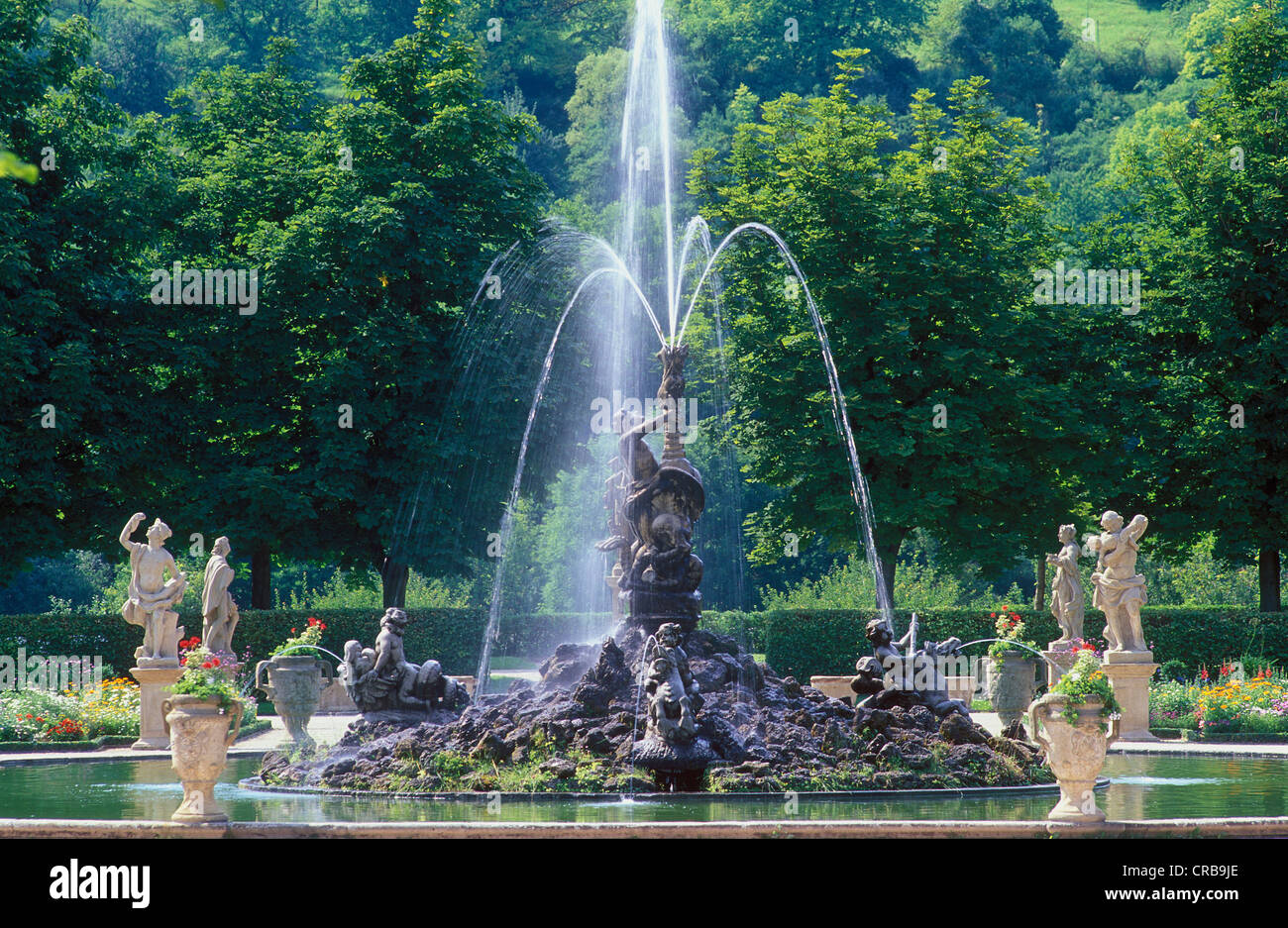 Baroque fountain in the garden of Weikersheim Castle, Tauber Valley, Hohenlohe, Baden-Wuerttemberg, Germany, Europe Stock Photo