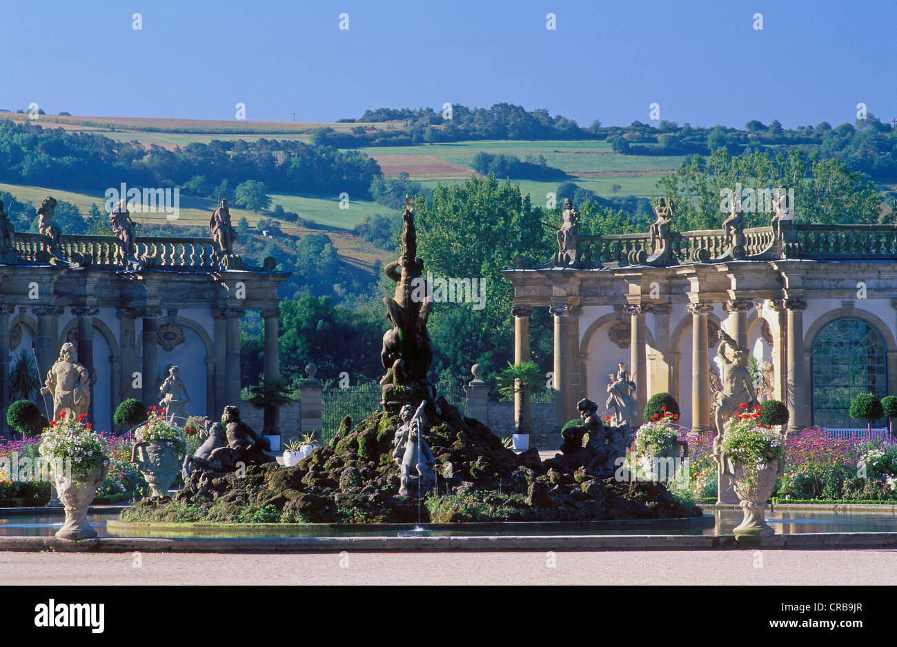 Baroque garden of Weikersheim Castle, Tauber Valley, Hohenlohe, Baden-Wuerttemberg, Germany, Europe Stock Photo
