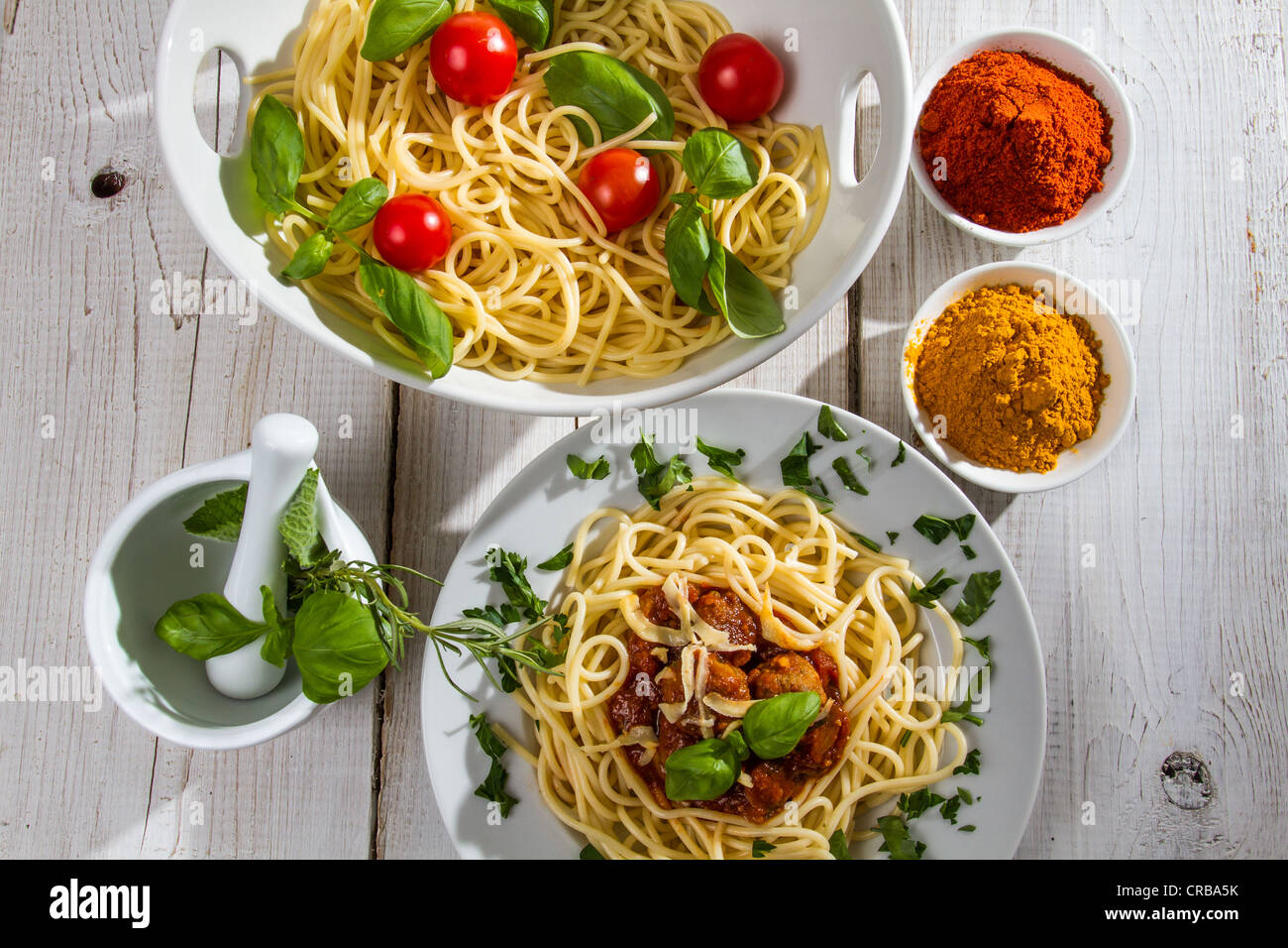 Vegetables, spices and spaghetti Stock Photo Alamy