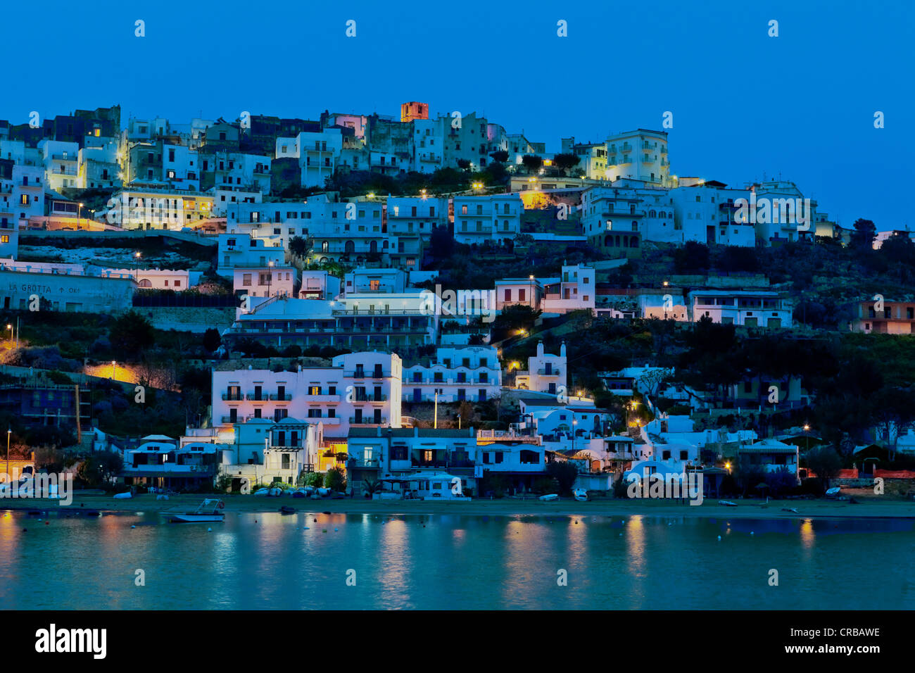 View Of Peschici At Night, Province Of Foggia, Apulia, Puglia, Gargano ...