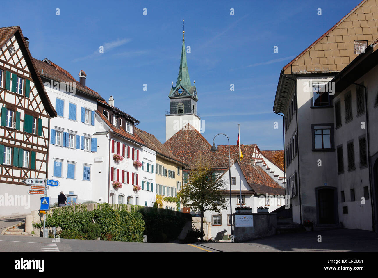 Village with St Moritz church, Hallau, Klettgau, Schaffhausen, Switzerland, Europe Stock Photo