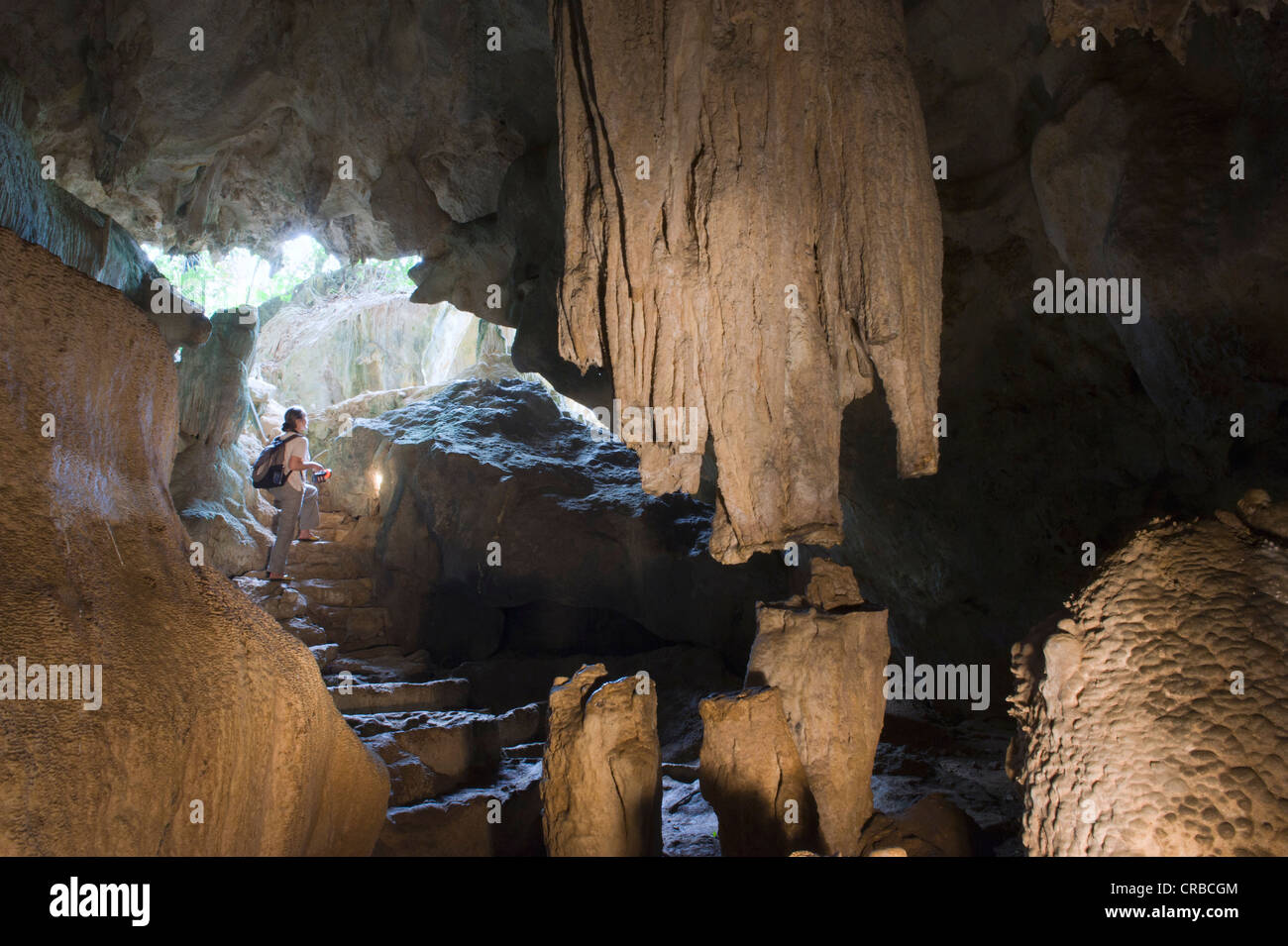 Tourist exploring the Phet Cave, dripstone cave, Ao Luek, Phang Nga, Thailand, Southeast Asia Stock Photo