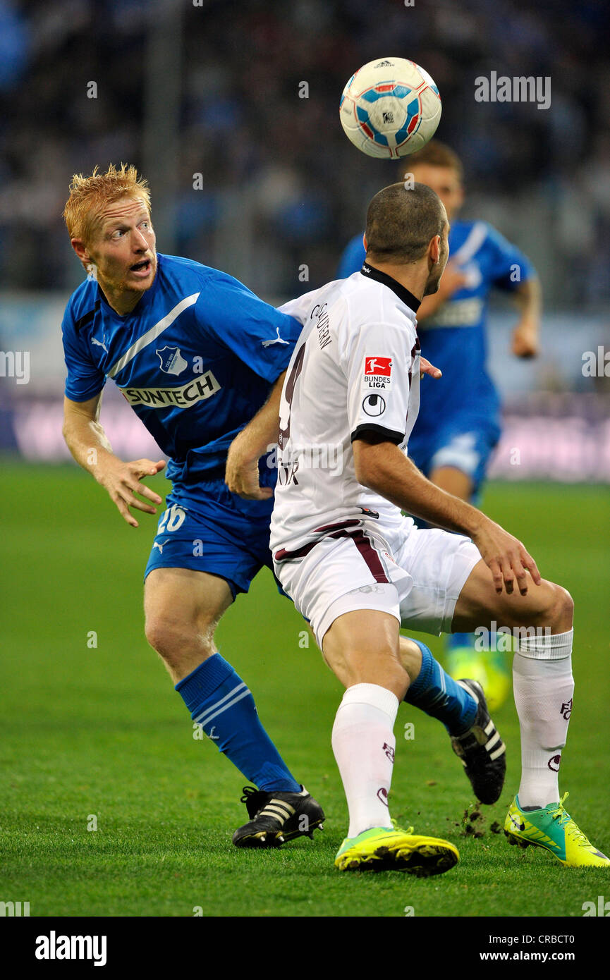 Duel between Andreas Ibertsberger of TSG 1899 Hoffenheim, at back, and Itay Shechter, 1. FC Kaiserslautern, at front Stock Photo