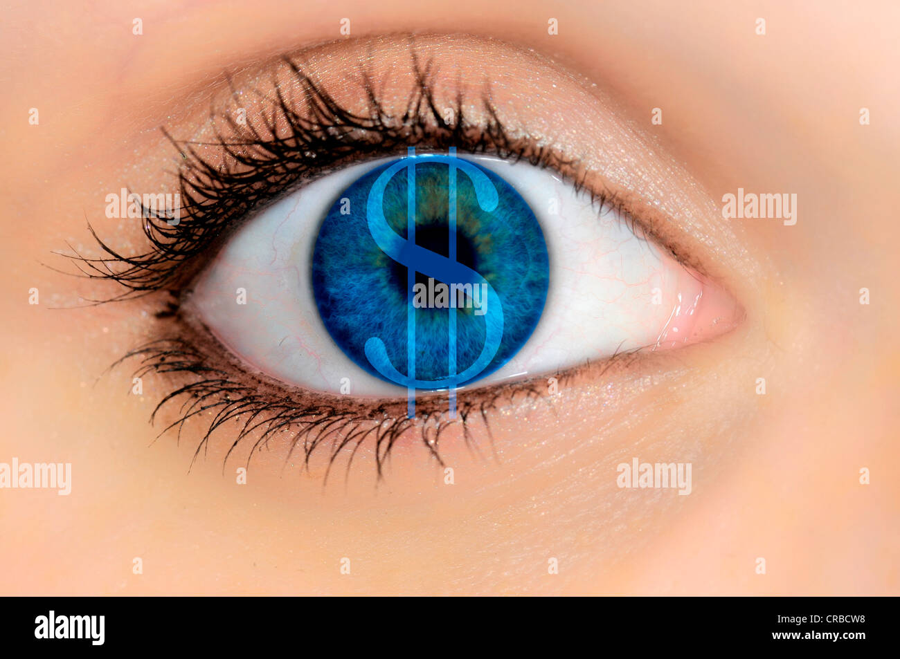 Detailed view of an eye with a dollar symbol, symbolic image for greed for money Stock Photo