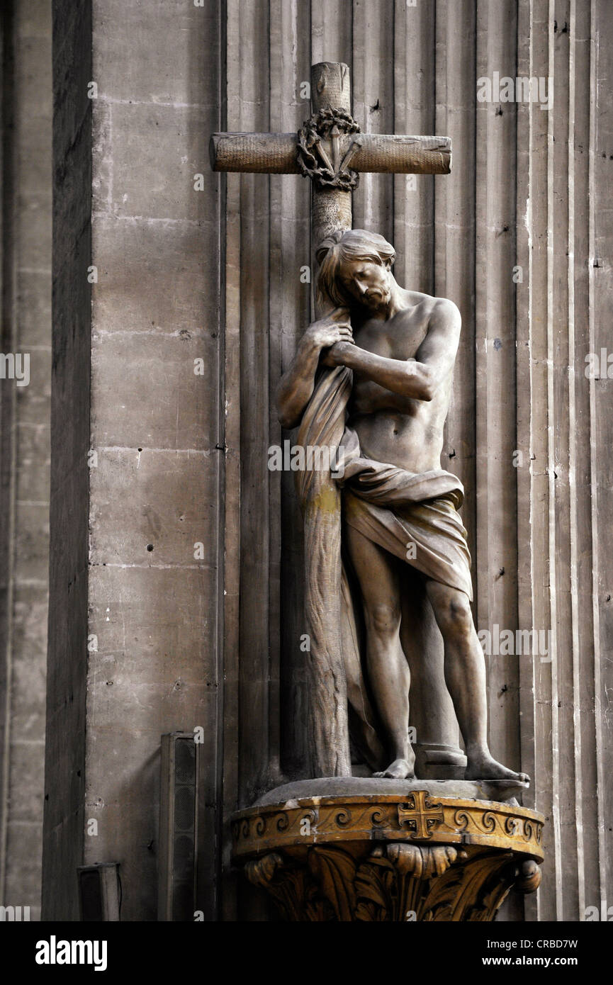 Statue of Jesus Christ with the cross, created by Edme Bouchardon, Catholic parish church of Saint-Sulpice de Paris Stock Photo