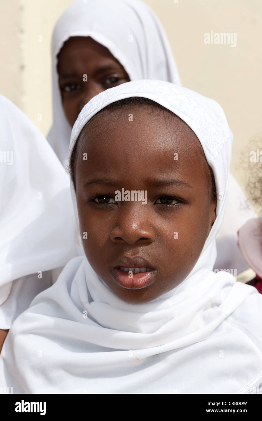 Muslim school girls in front of a school, Zanzibar, Tanzania, Africa Stock Photo