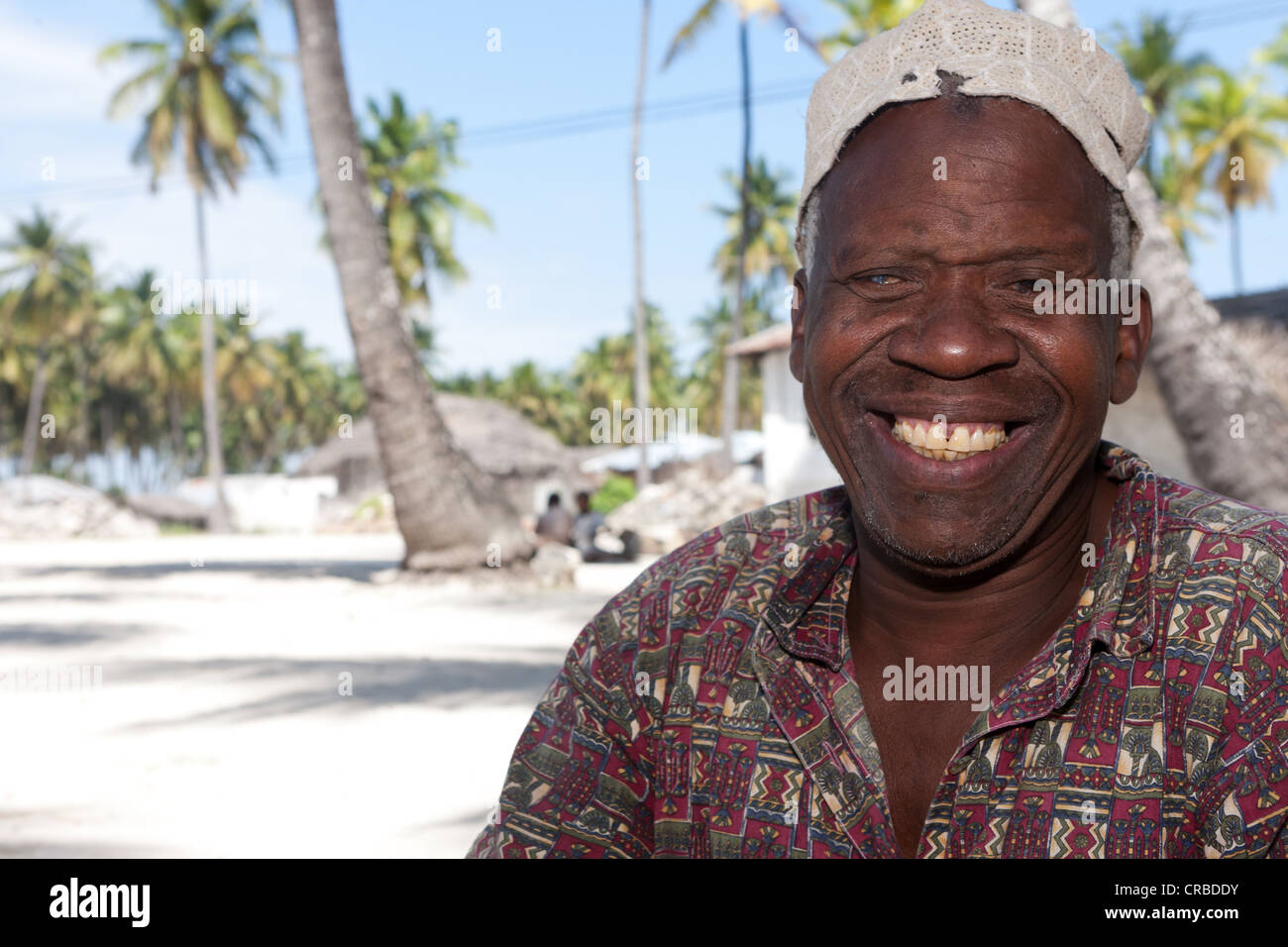 Half-blind old man, Jambiani, Zanzibar, Tanzania, Africa Stock Photo
