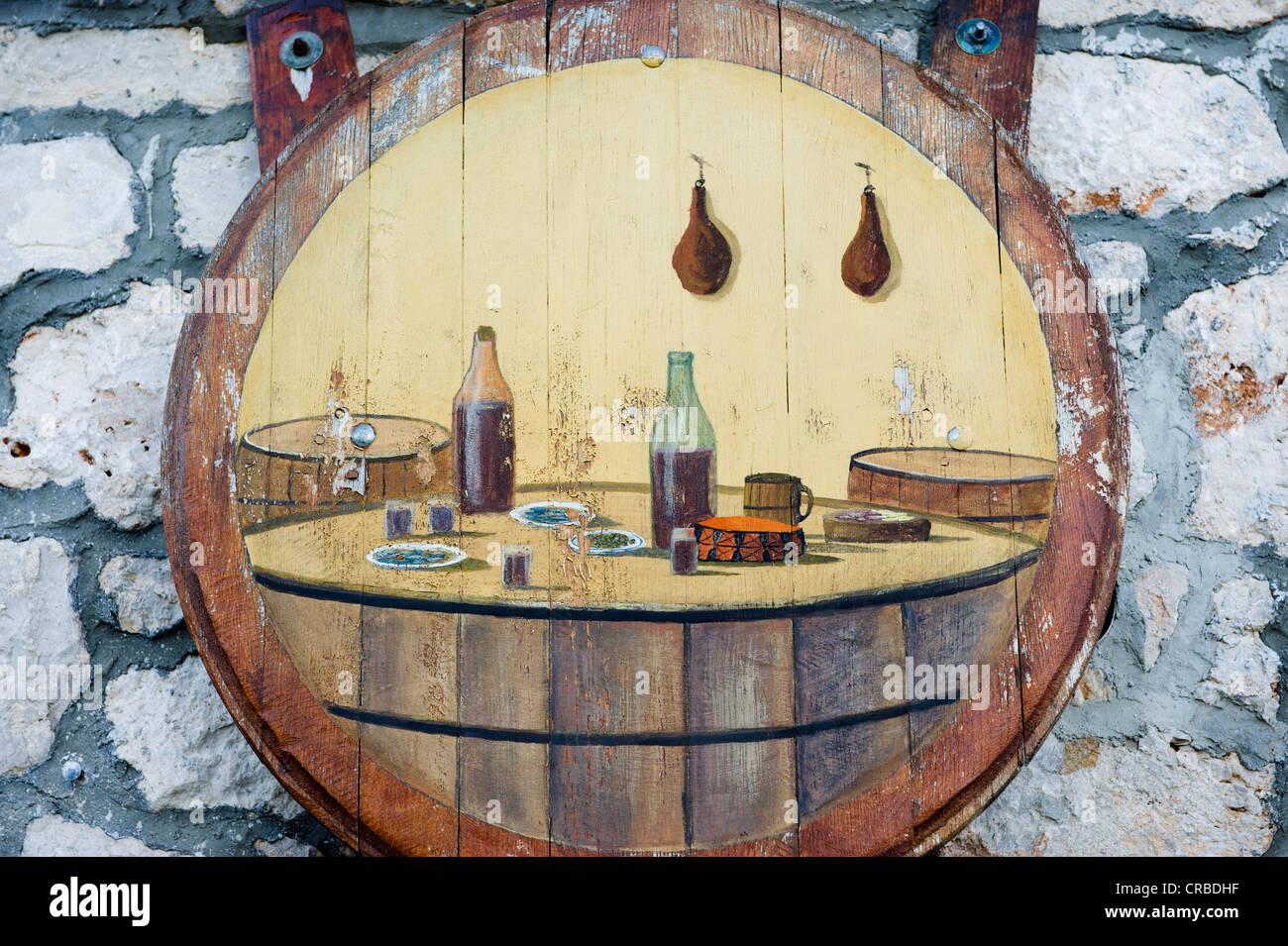 Inn sign, Konoba wine cellar, Primosten, Dalmatia, Croatia, Europe Stock Photo