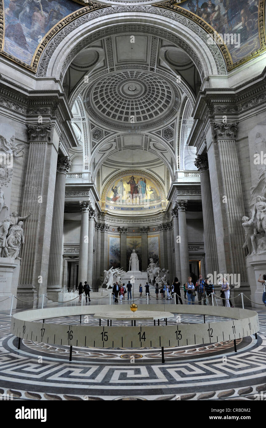 Interior, National Hall of Fame Panthéon with Foucault's Pendulum for the empirical proof of the Earth's rotation Stock Photo