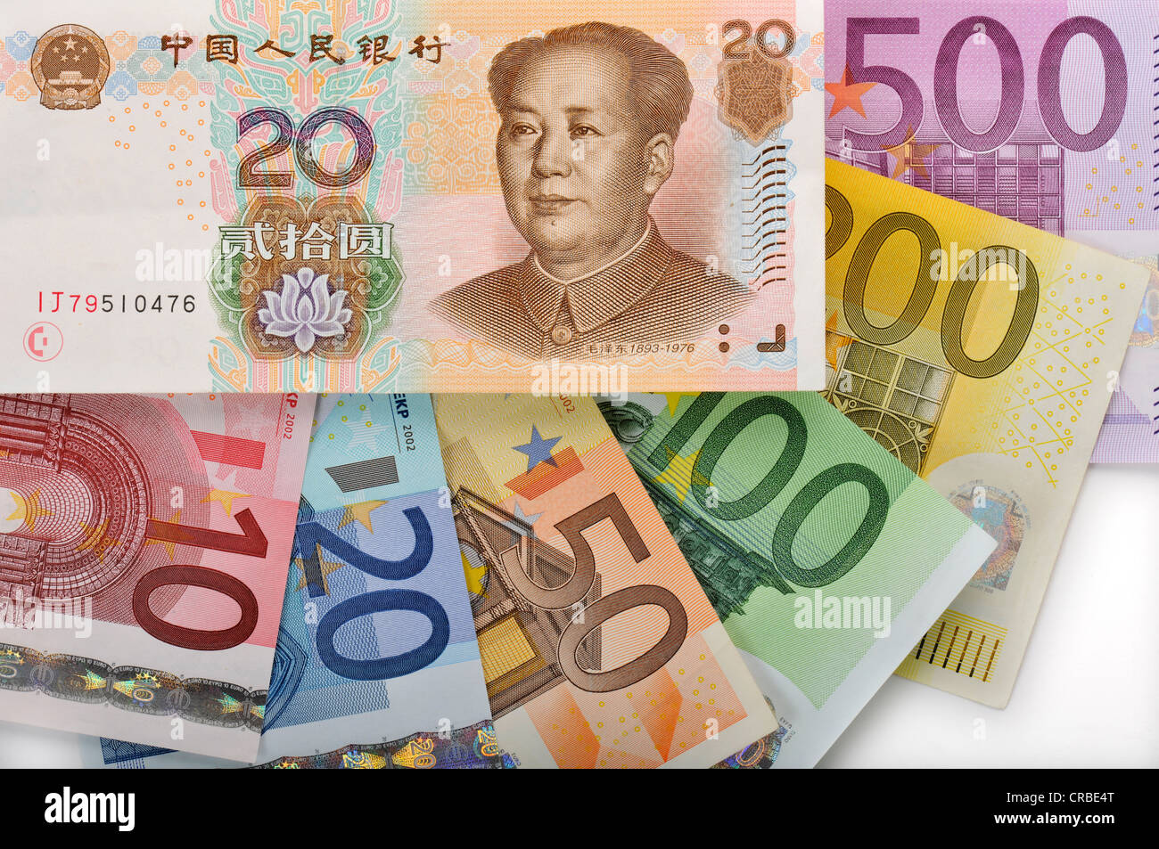 Symbolic image for exchange rates, Chinese yuan, renminbi, currency of the People's Republic of China, in the West Yuán Stock Photo