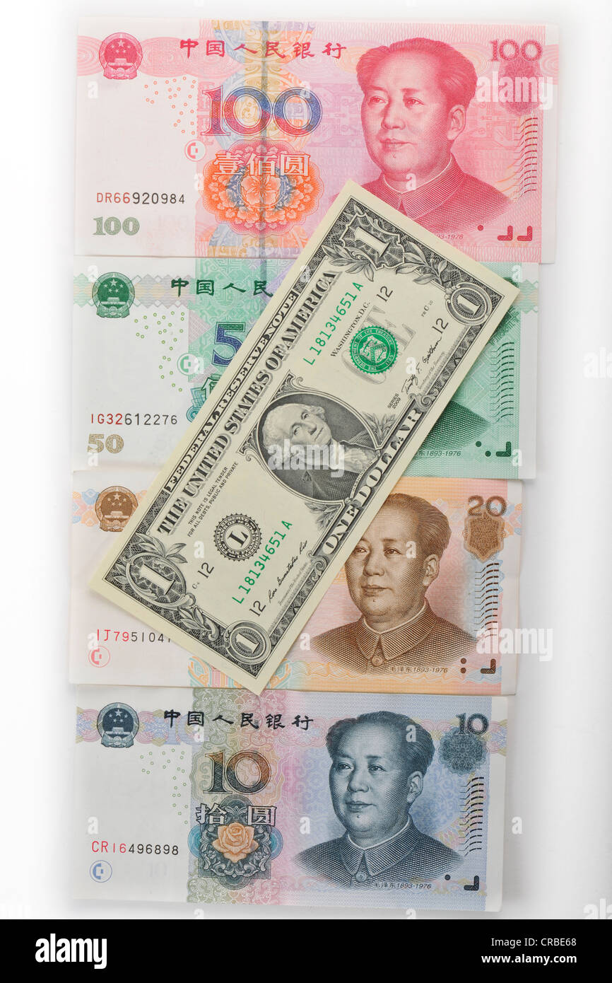Symbolic image for exchange rates, Chinese yuan, renminbi, currency of the People's Republic of China, in the West Yuán Stock Photo