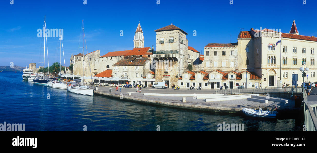 Sailing boats, Riva promenade, city walls, old town, UNESCO World Heritage Site, Trogir, Dalmatia, Croatia, Europe Stock Photo