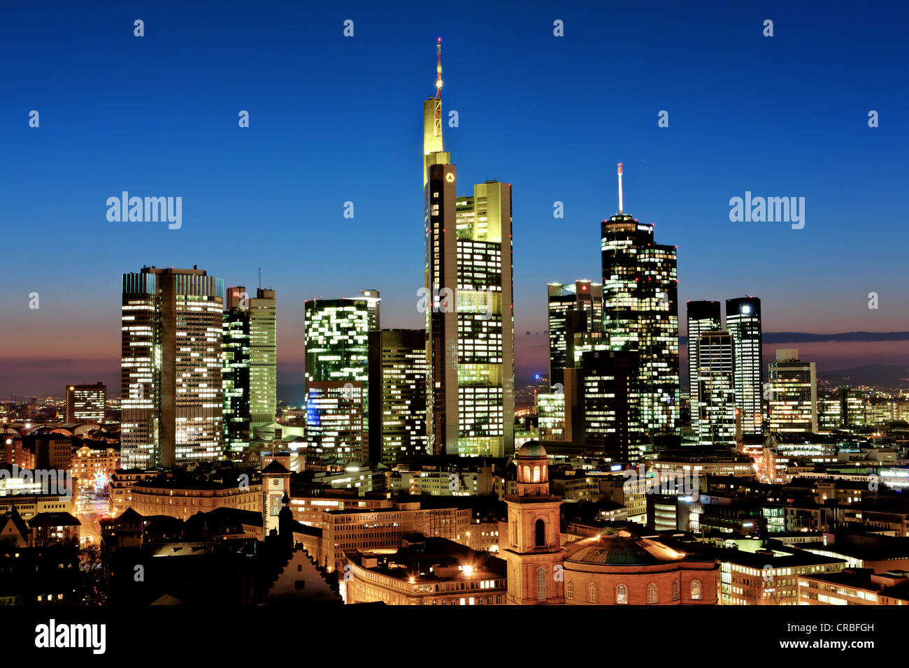 View of Frankfurt and its skyline, Commerzbank, Hessische Landesbank ...