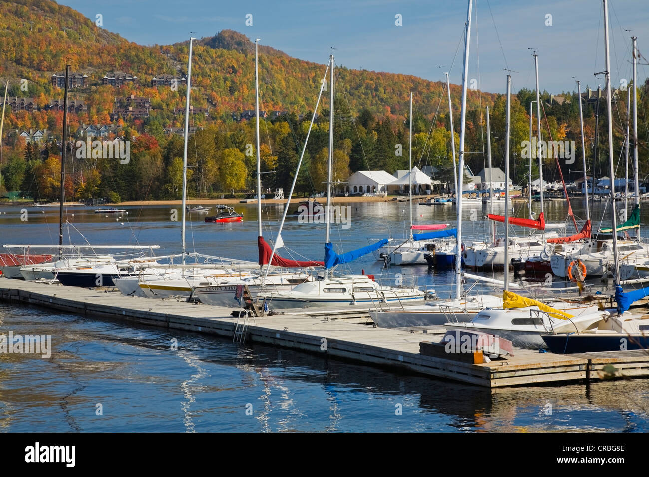 MontTremblant lake marina in autumn, Laurentians, Quebec, Canada Stock