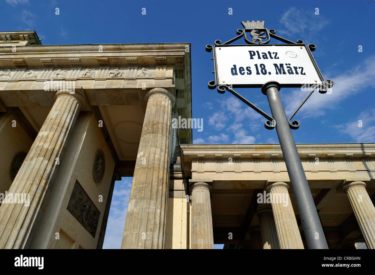 Street sign, Platz des 18. Maerz square in front of the Brandenburg Gate, Mitte district, Berlin, Germany, Europe Stock Photo
