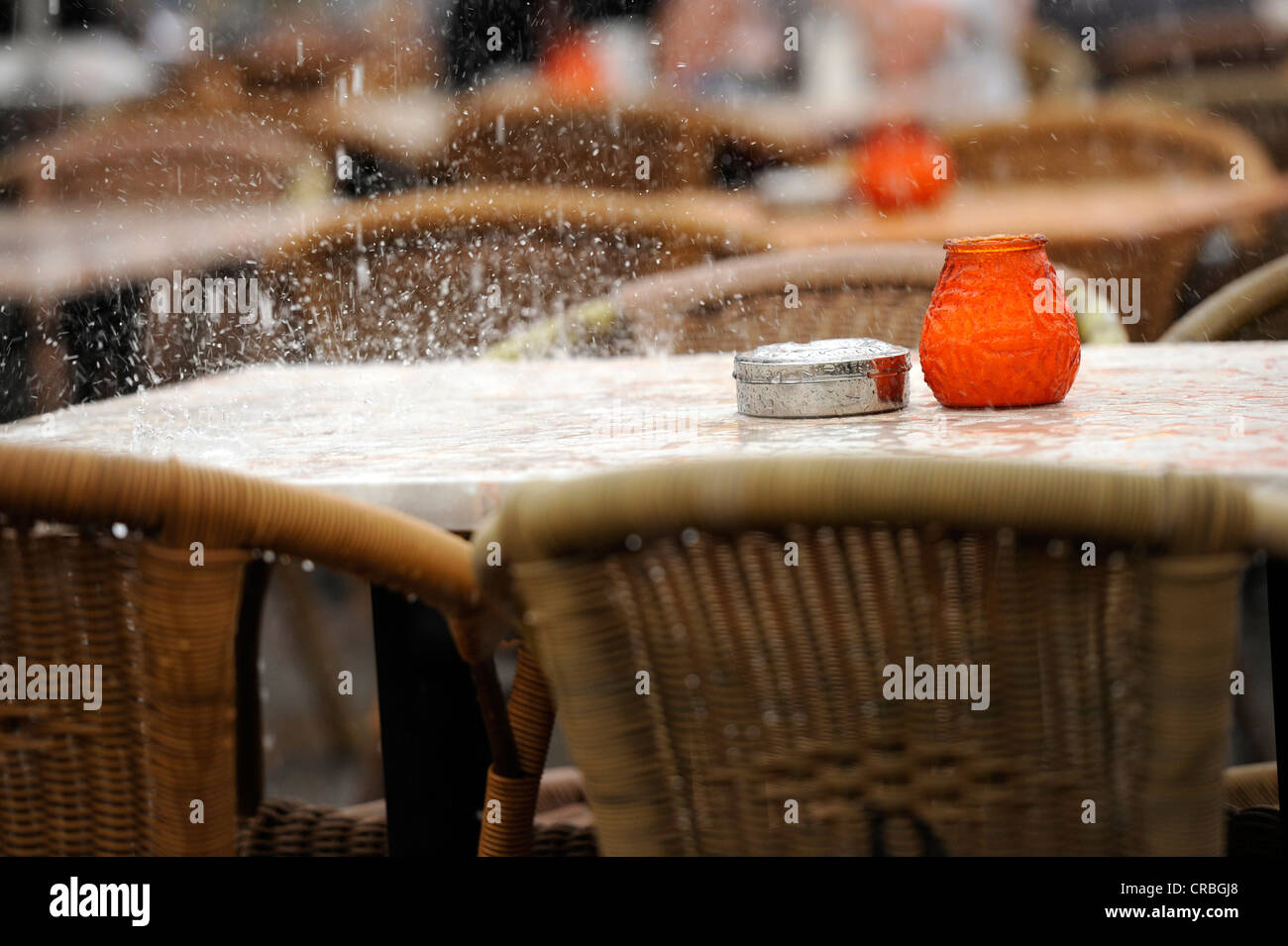 Rain in an outdoor restaurant, Hackescher Markt, Mitte district, Berlin, Germany, Europe Stock Photo