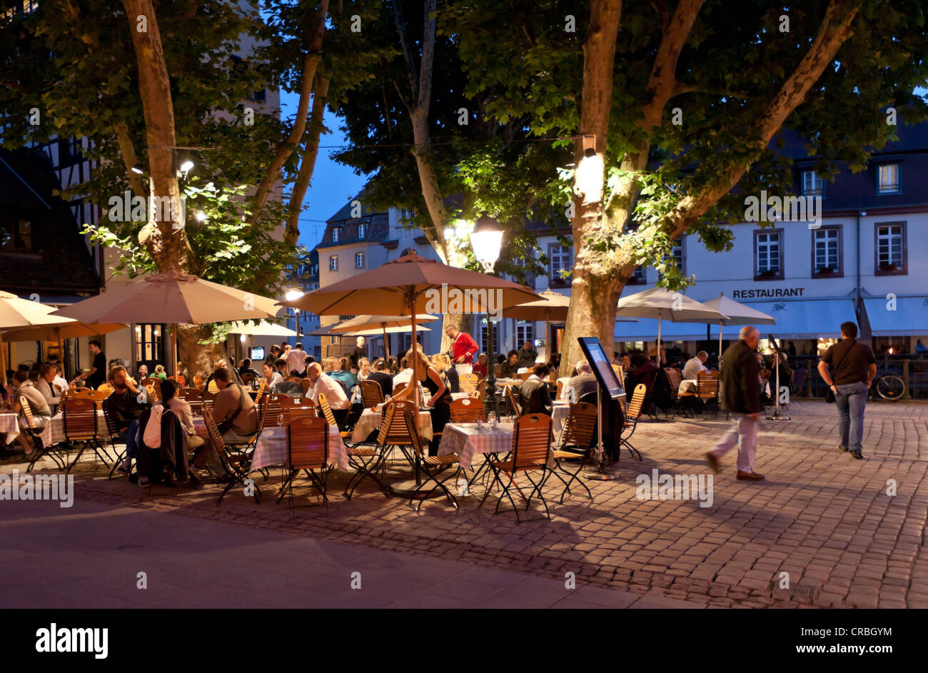 Wine and food restaurant in the district of La Petite France, Strasbourg, Ill, Alsace, France