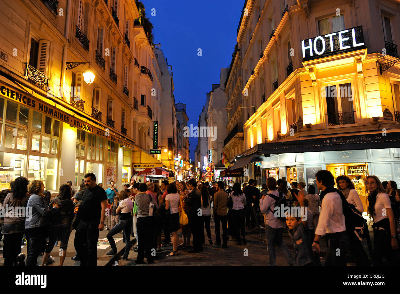 Night shot, tourists, Albe Hotel, brasserie, cafe, Cité Michel, Paris, France, Europe Stock Photo