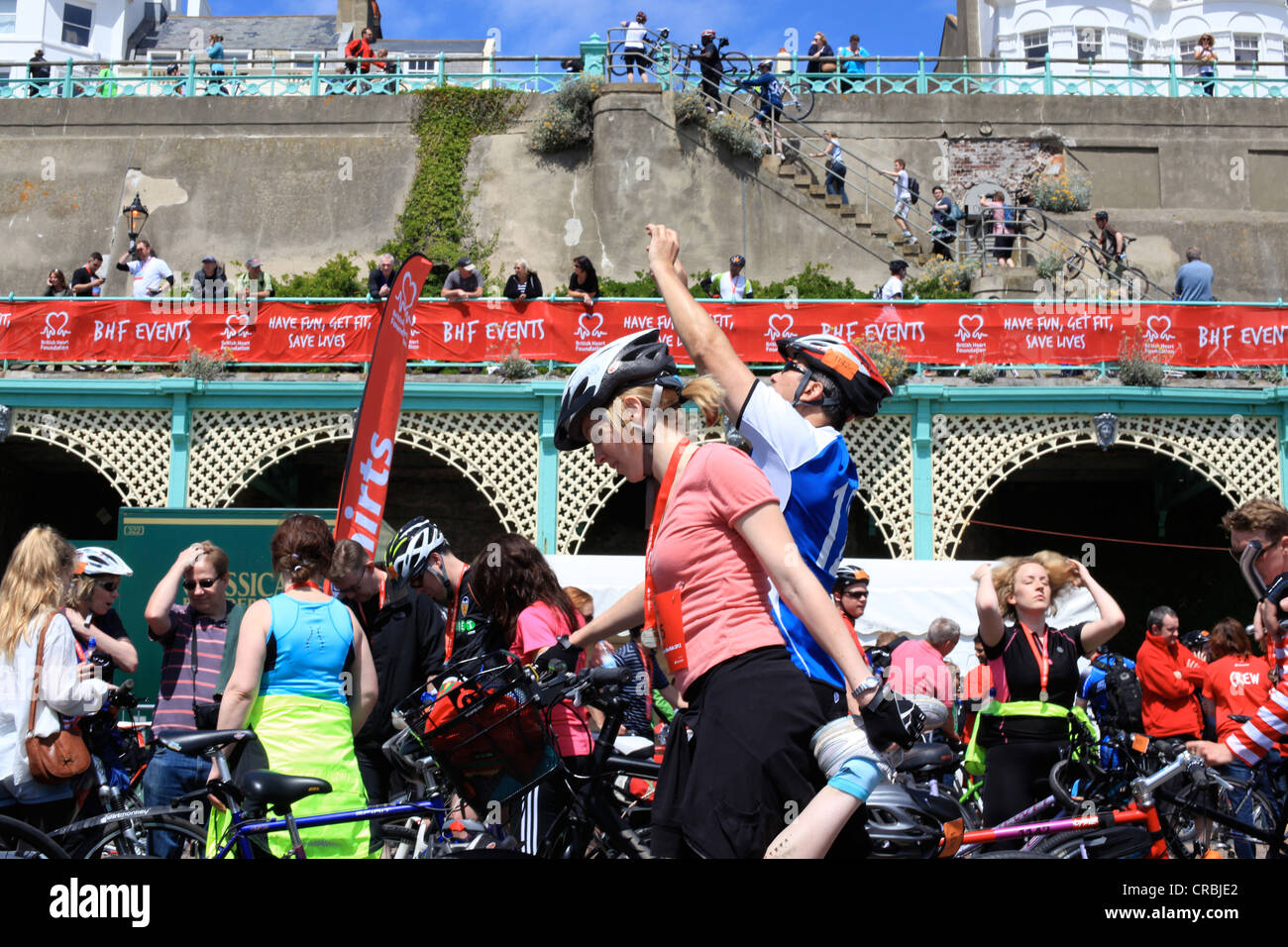 LONDON TO BRIGHTON BIKE RIDE 2012 FINISH LINE, Stock Photo