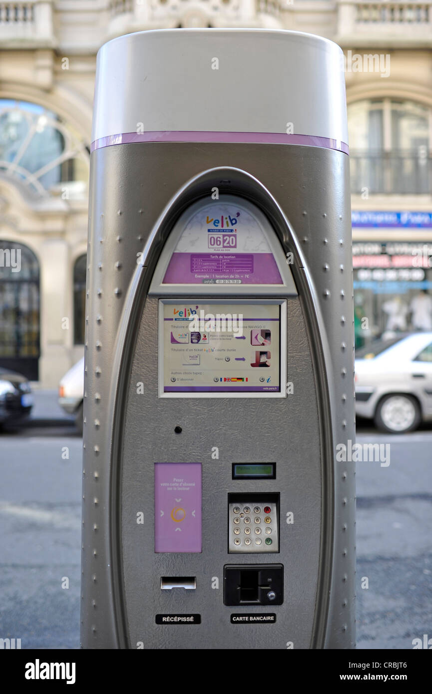 Payment terminal, VELIB bicycle rental station, Paris, France, Europe Stock Photo