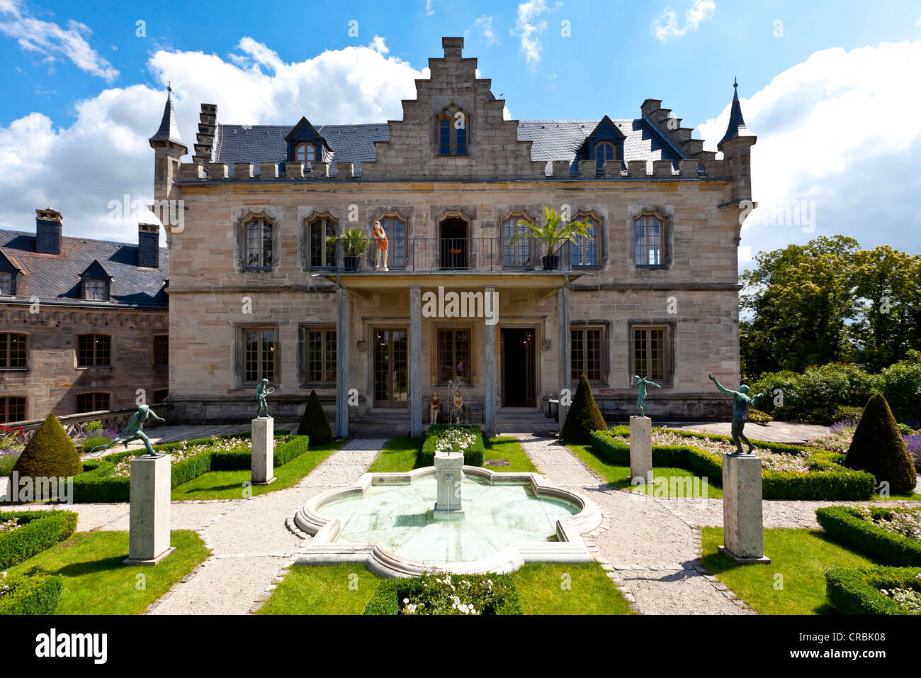 Castle gardens, Schloss Callenberg palace, hunting lodge and summer residence of the Dukes of Saxe-Coburg and Gotha, Coburg Stock Photo