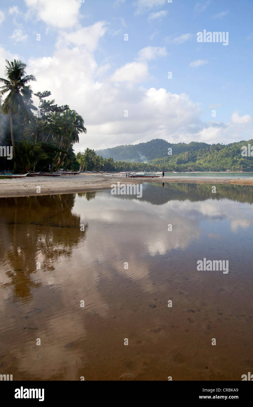 Estuary and low tide at the sandy beach of Port Barton, Palawan Island, Philippines, Asia Stock Photo