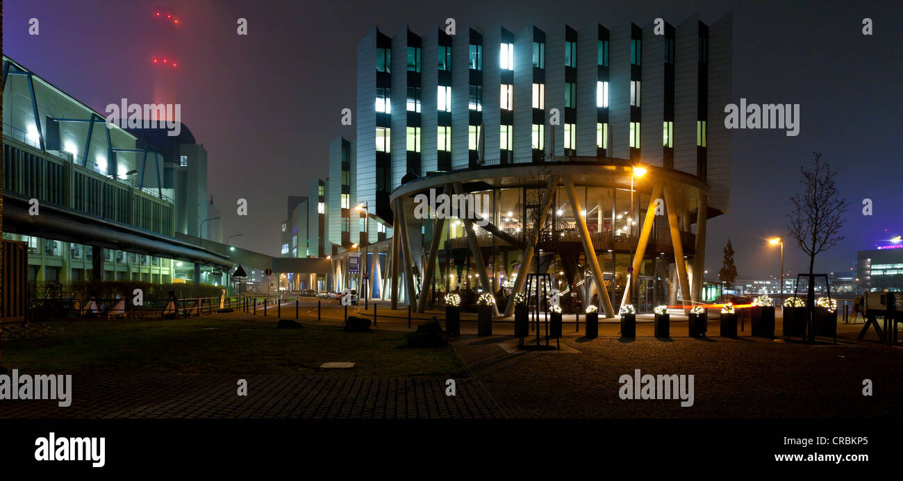 Modern office buildings in fog, Westhafen Pier 1, Frankfurt am Main ...