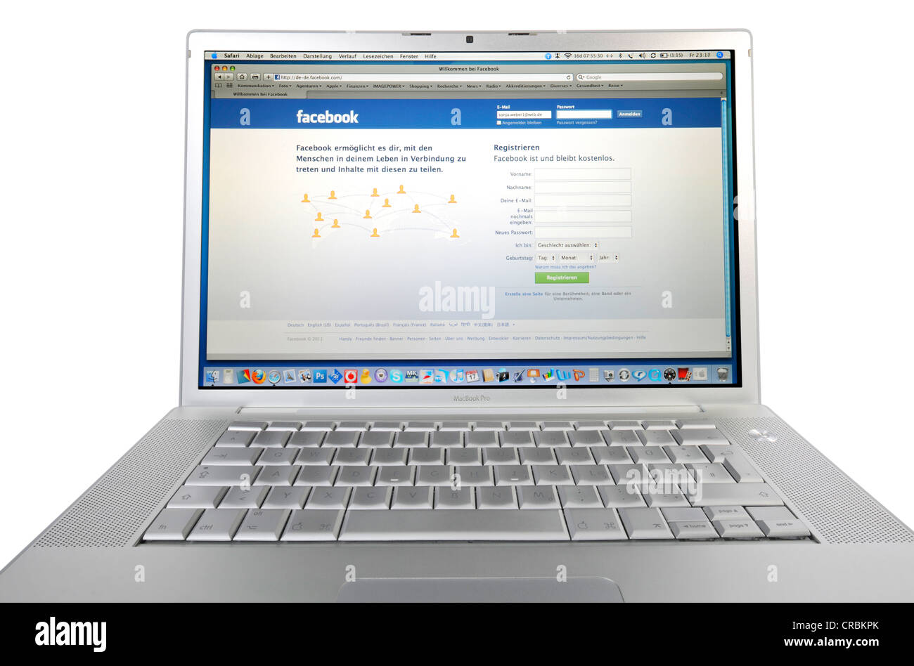 Facebook, internet based social networking portal displayed on an Apple MacBook Pro Stock Photo