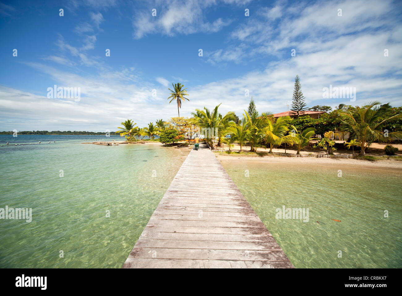 Jetty and the beach of Boca del Drago on the island of Colon, Bocas del Toro, Panama, Central America Stock Photo