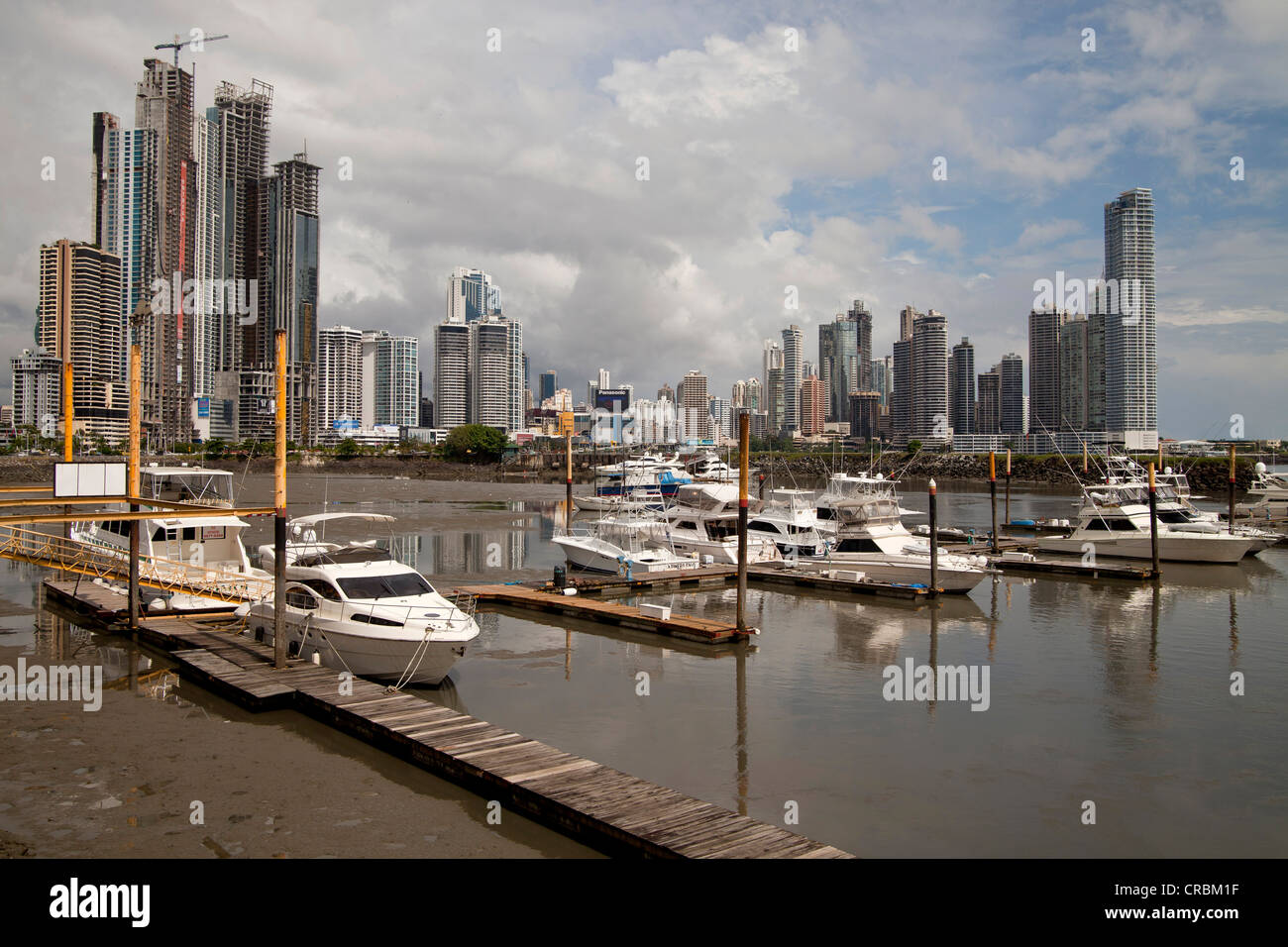 Yacht harbour and the skyline of Panama City, Panama, Central America Stock Photo