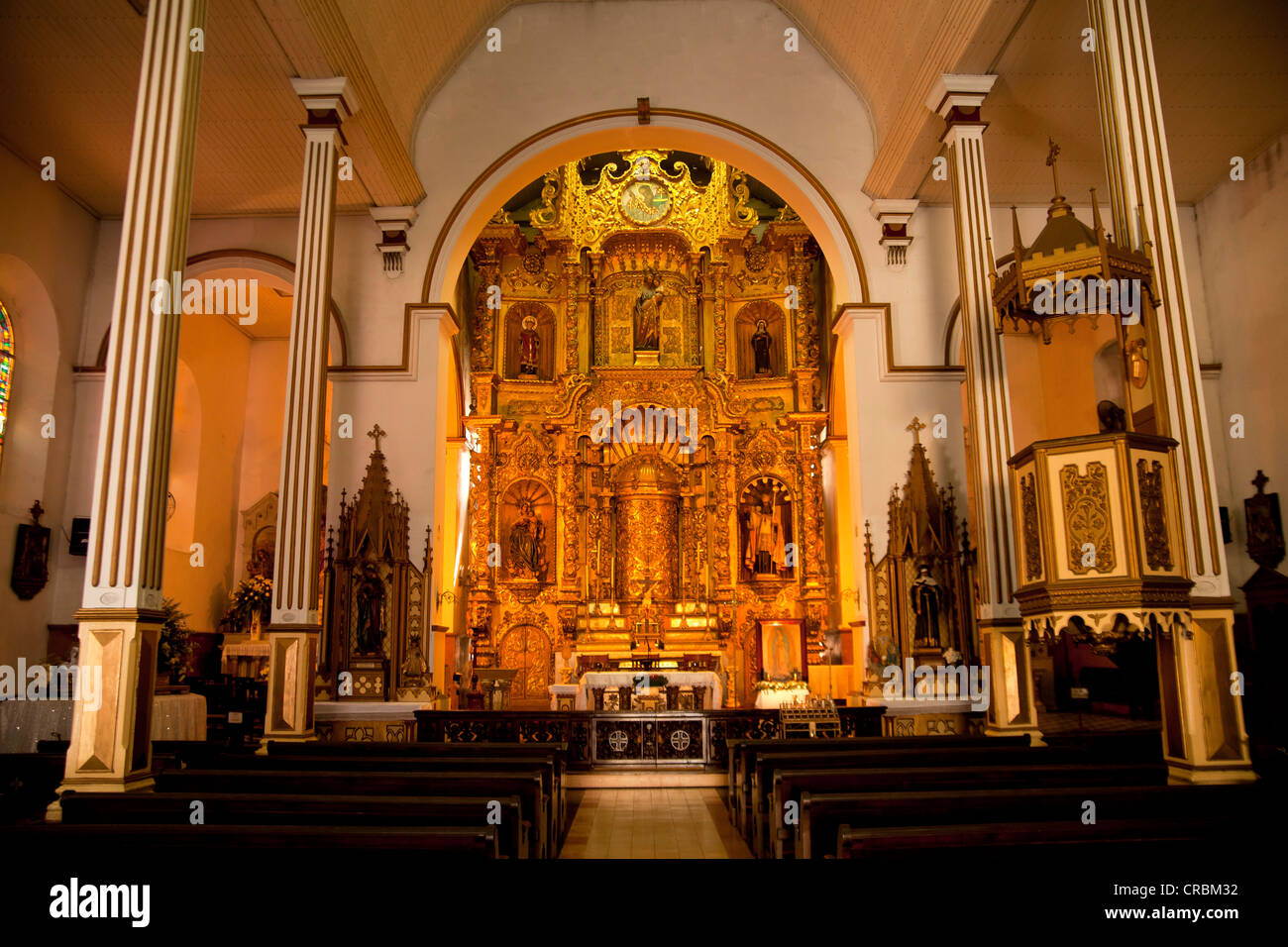 Famous golden Baroque altar, Altar de Oro de la Iglesia San José, Old City, Casco Viejo, Panama City, Panama, Central America Stock Photo