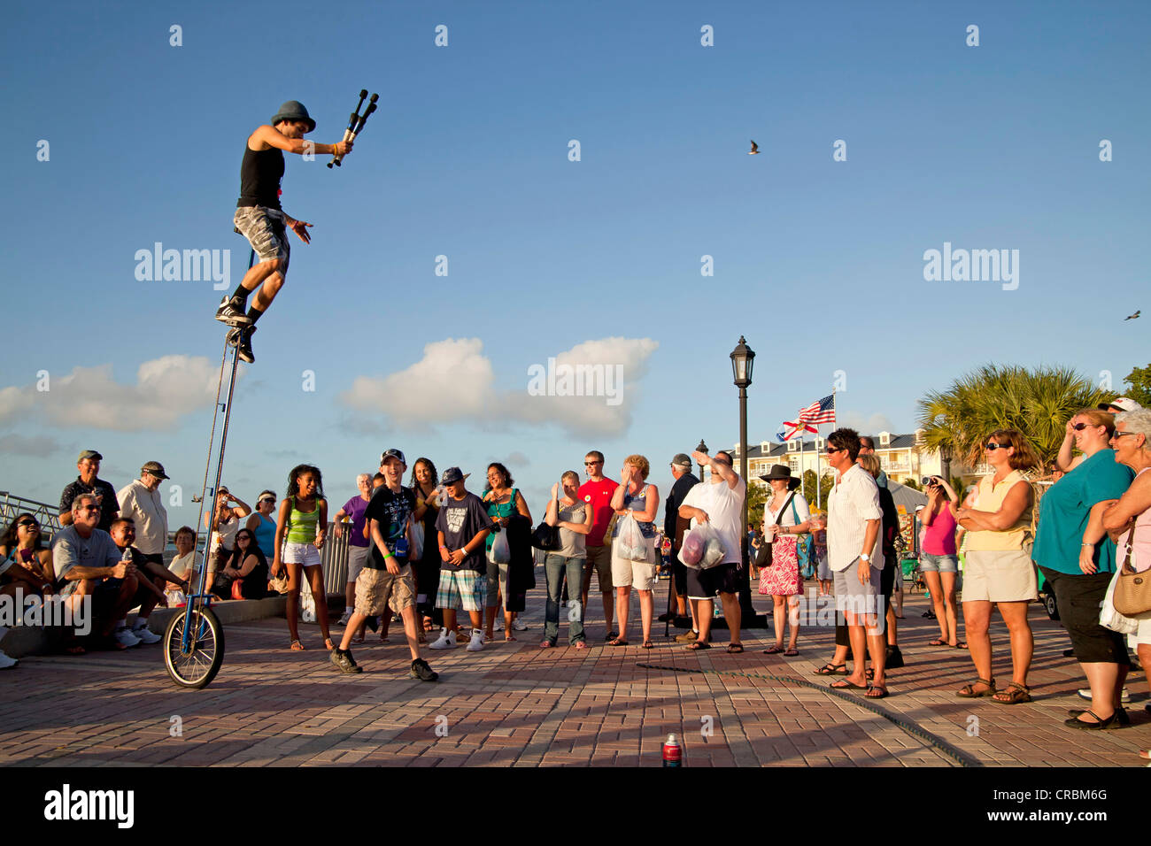 Street performers and spectators at Mallory Square in Key West, Florida Keys, Florida, USA Stock