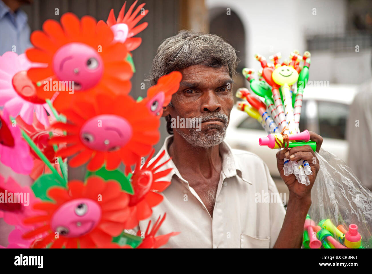 Street vendor with children's toys in Kandy, Sri Lanka, Asia Stock
