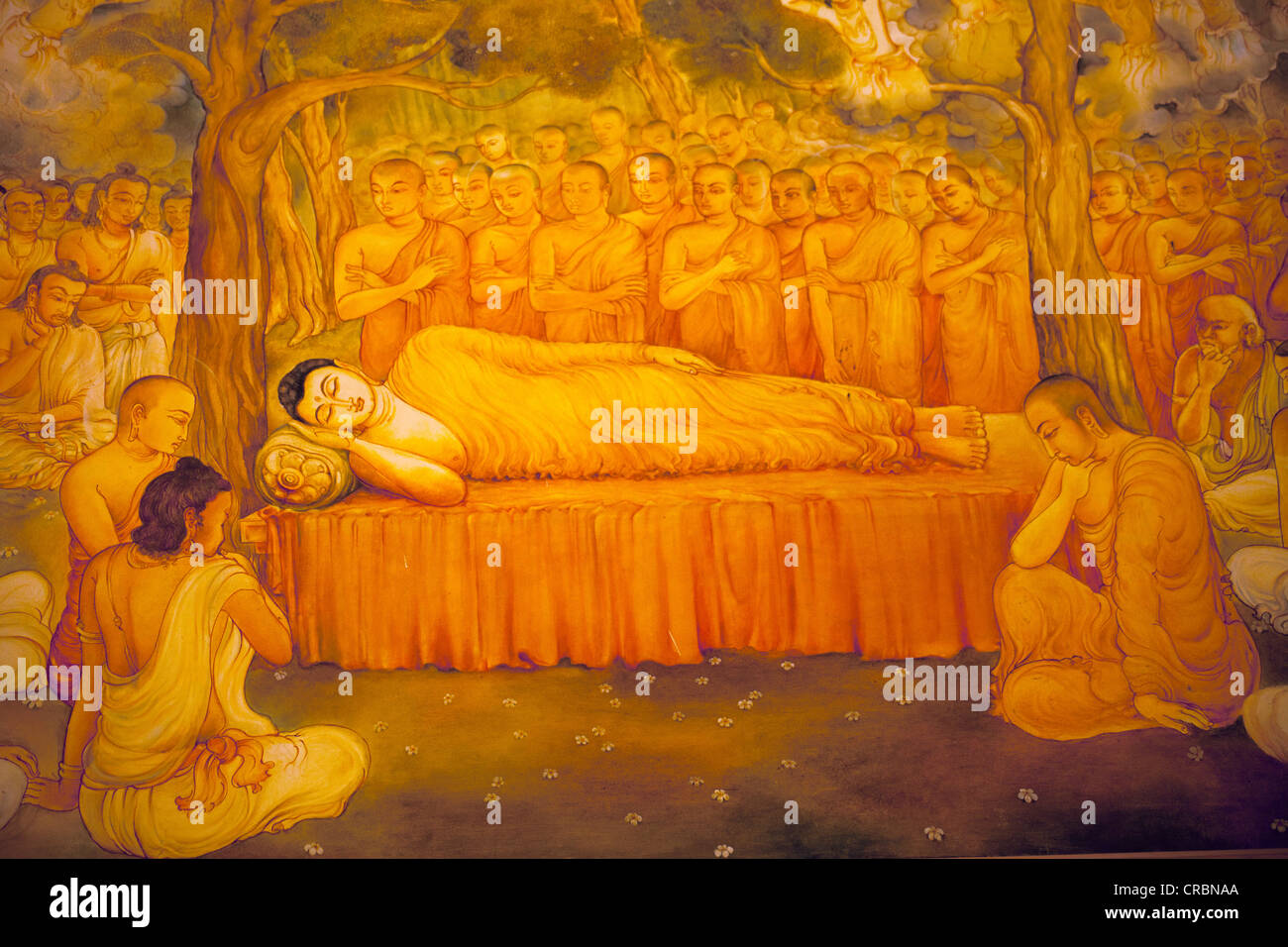 Painting of a reclining Buddha at the Temple of the Tooth, also known as Sri Dalada Maligawa, Kandy, Sri Lanka, Indian Ocean Stock Photo